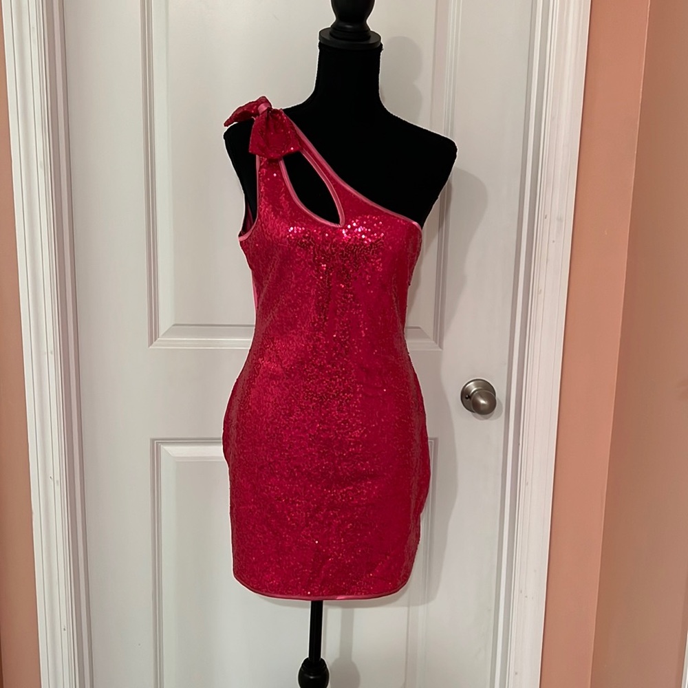 Hot Pink, One Shoulder Dress